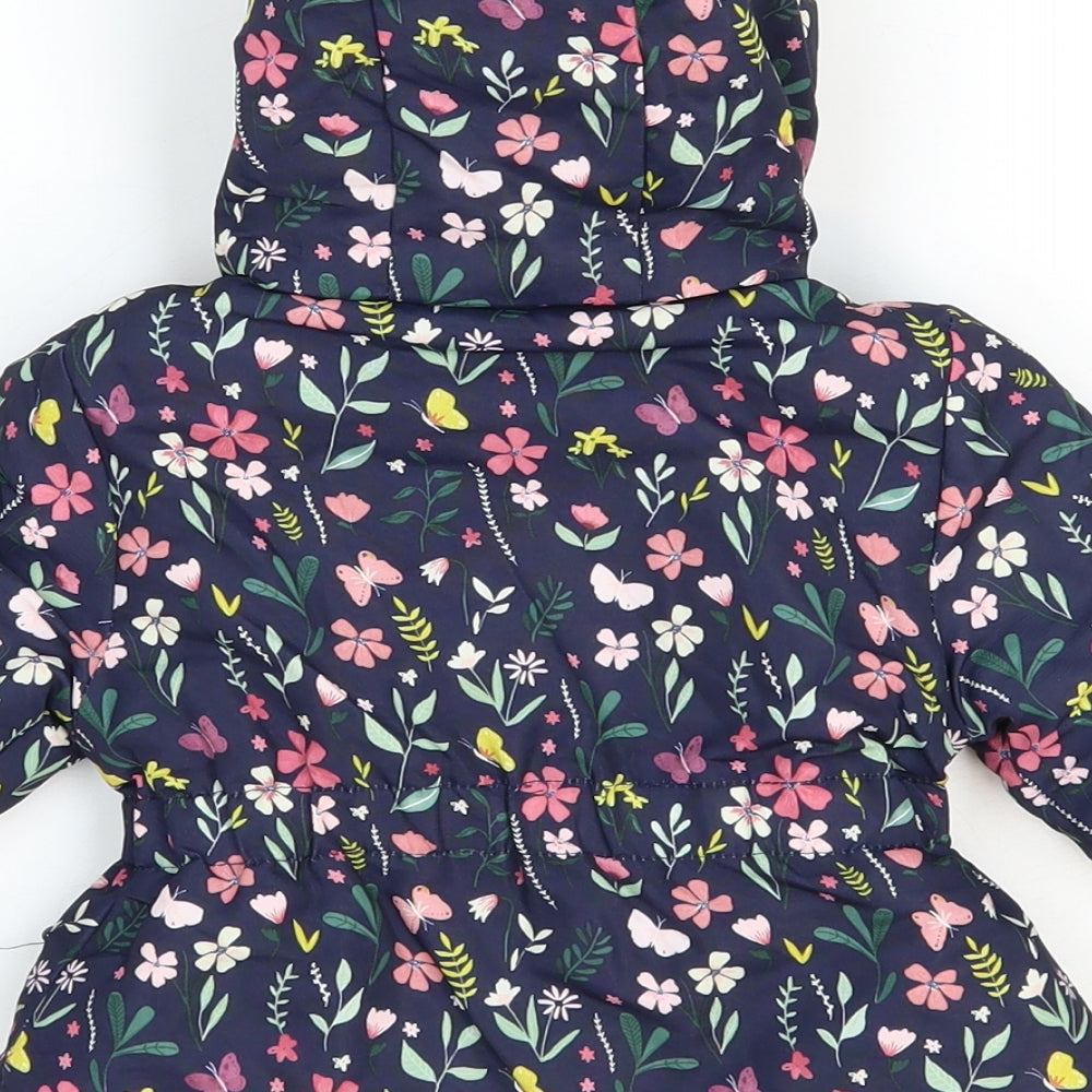 Primark Girls Blue Floral Rain Coat Coat Size 0-3 Months Zip
