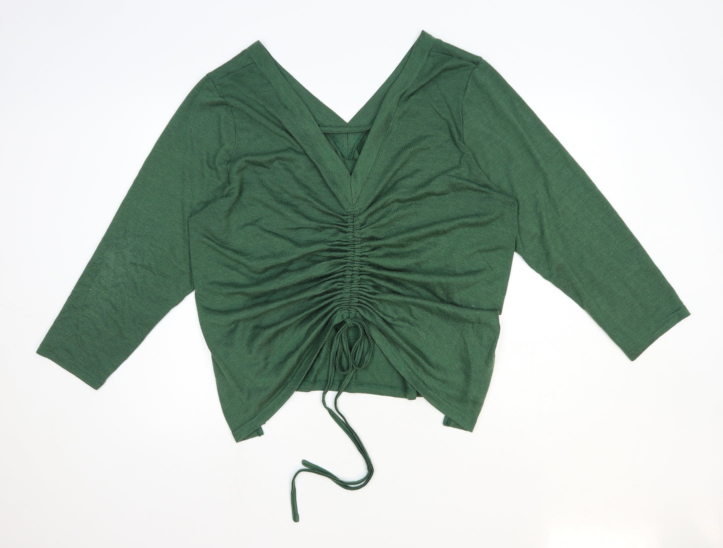 SheIn Womens Green Polyester Basic Blouse Size 4XL V-Neck - Ruched