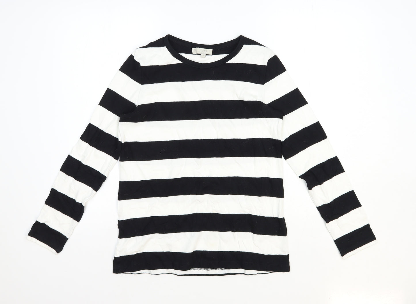 Hobbs Womens Black Striped 100% Cotton Basic T-Shirt Size 10 Round Neck