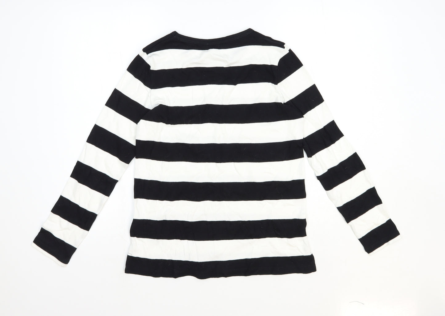 Hobbs Womens Black Striped 100% Cotton Basic T-Shirt Size 10 Round Neck