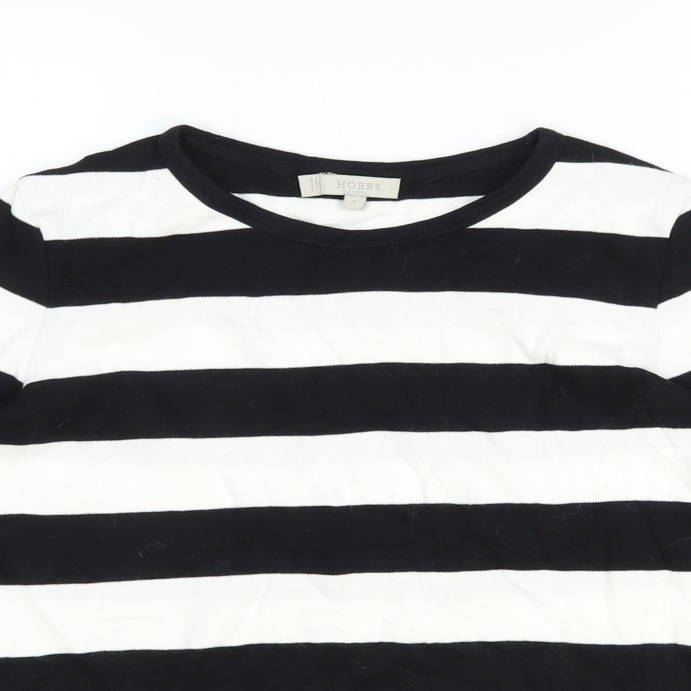 Hobbs Womens Black Striped 100% Cotton Basic T-Shirt Size 10 Round Neck