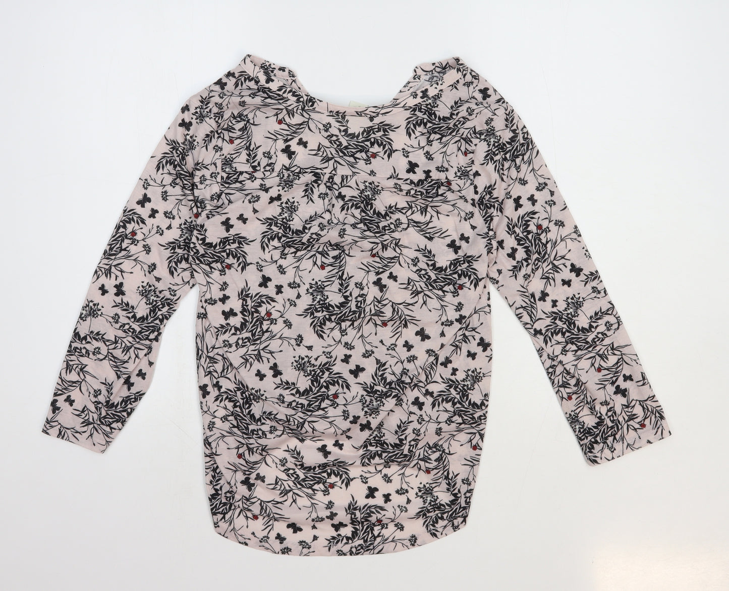 H&M Womens Pink Floral Polyester Basic T-Shirt Size 10 V-Neck