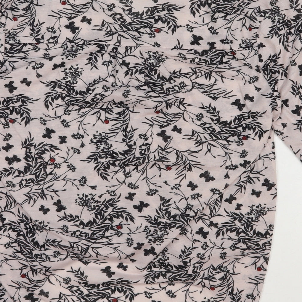 H&M Womens Pink Floral Polyester Basic T-Shirt Size 10 V-Neck