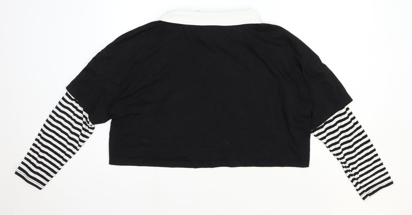 SheIn Womens Black Striped Cotton Basic T-Shirt Size 18 Collared