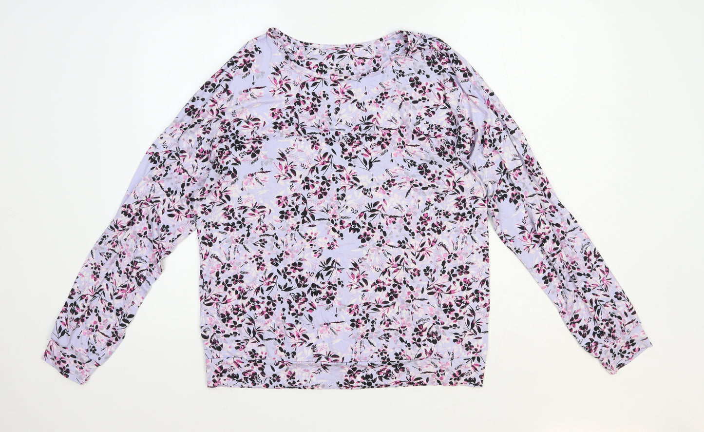 Primark Womens Blue Floral Polyester Basic Blouse Size 12 Boat Neck