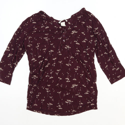 H&M Womens Purple Floral Viscose Basic Blouse Size 8 Henley
