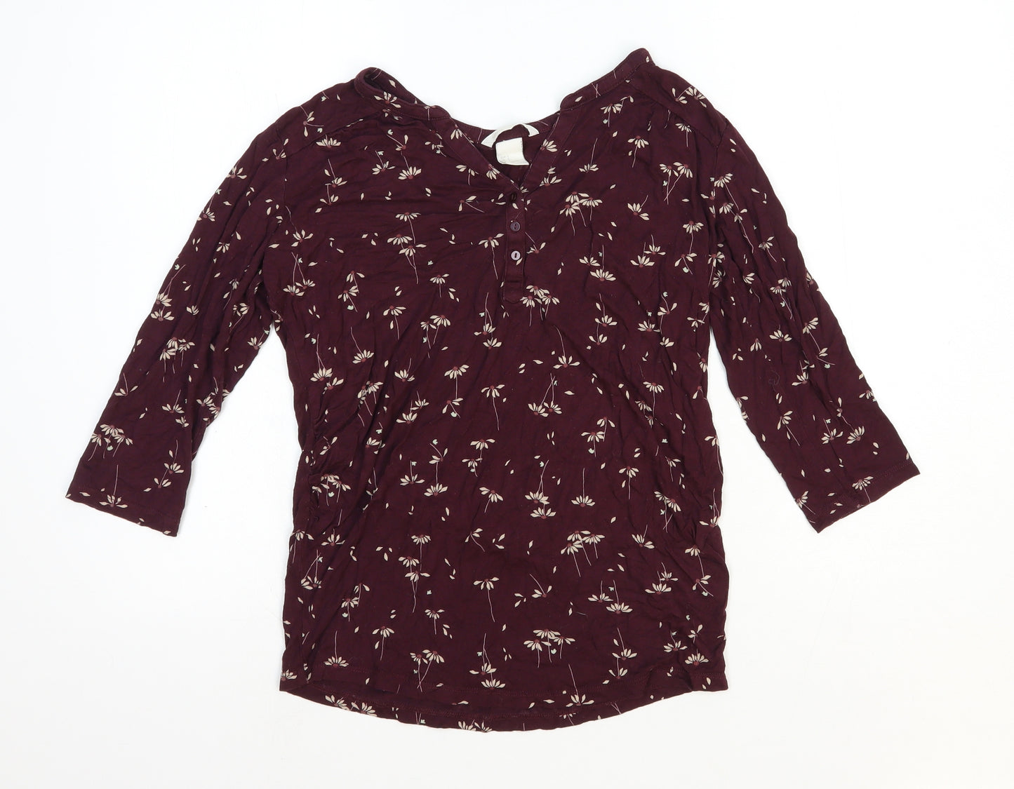 H&M Womens Purple Floral Viscose Basic Blouse Size 8 Henley