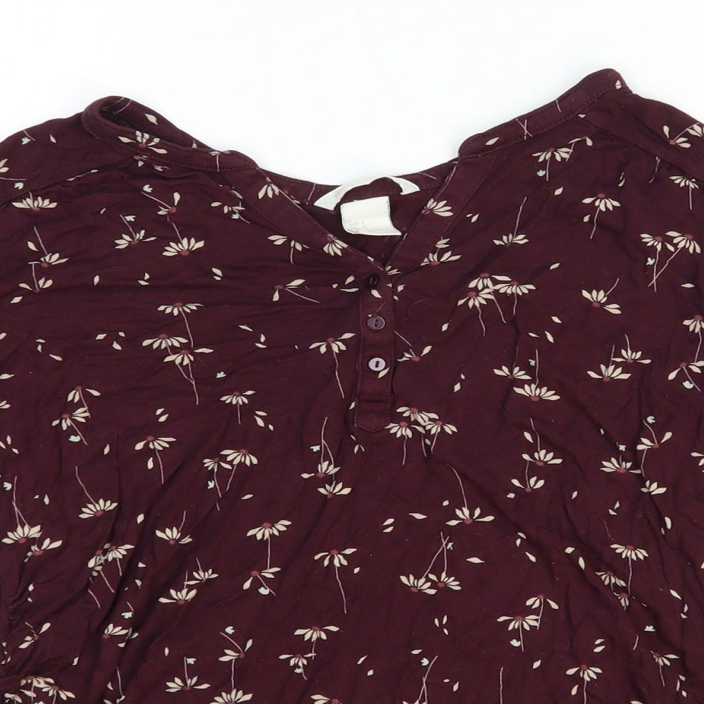 H&M Womens Purple Floral Viscose Basic Blouse Size 8 Henley
