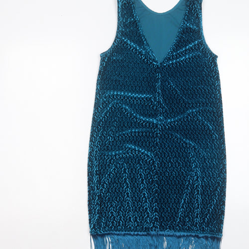 Topshop Womens Blue Polyester Tank Dress Size 10 Round Neck Pullover