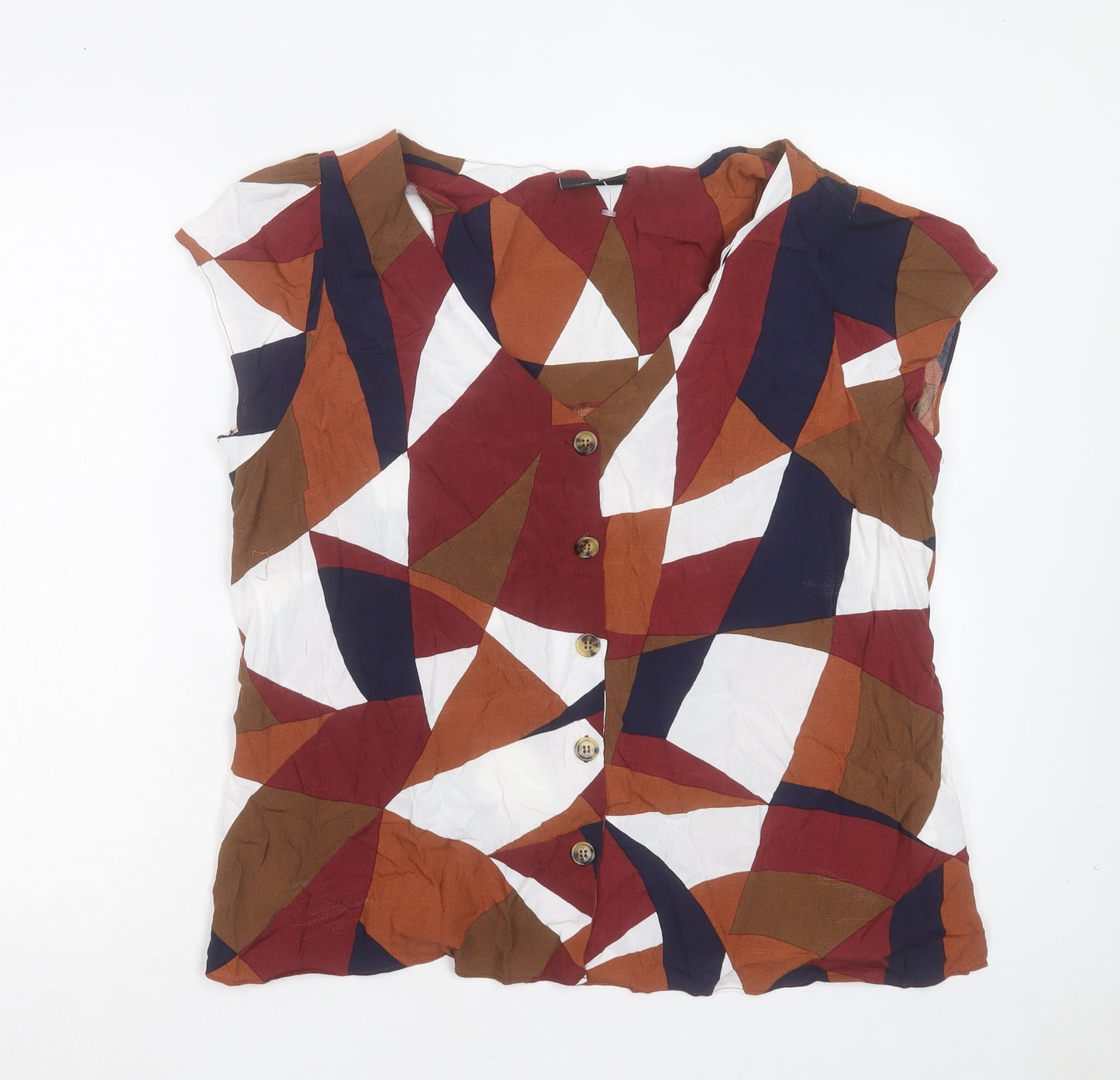Wallis Womens Multicoloured Geometric Viscose Basic Button-Up Size 16 V-Neck