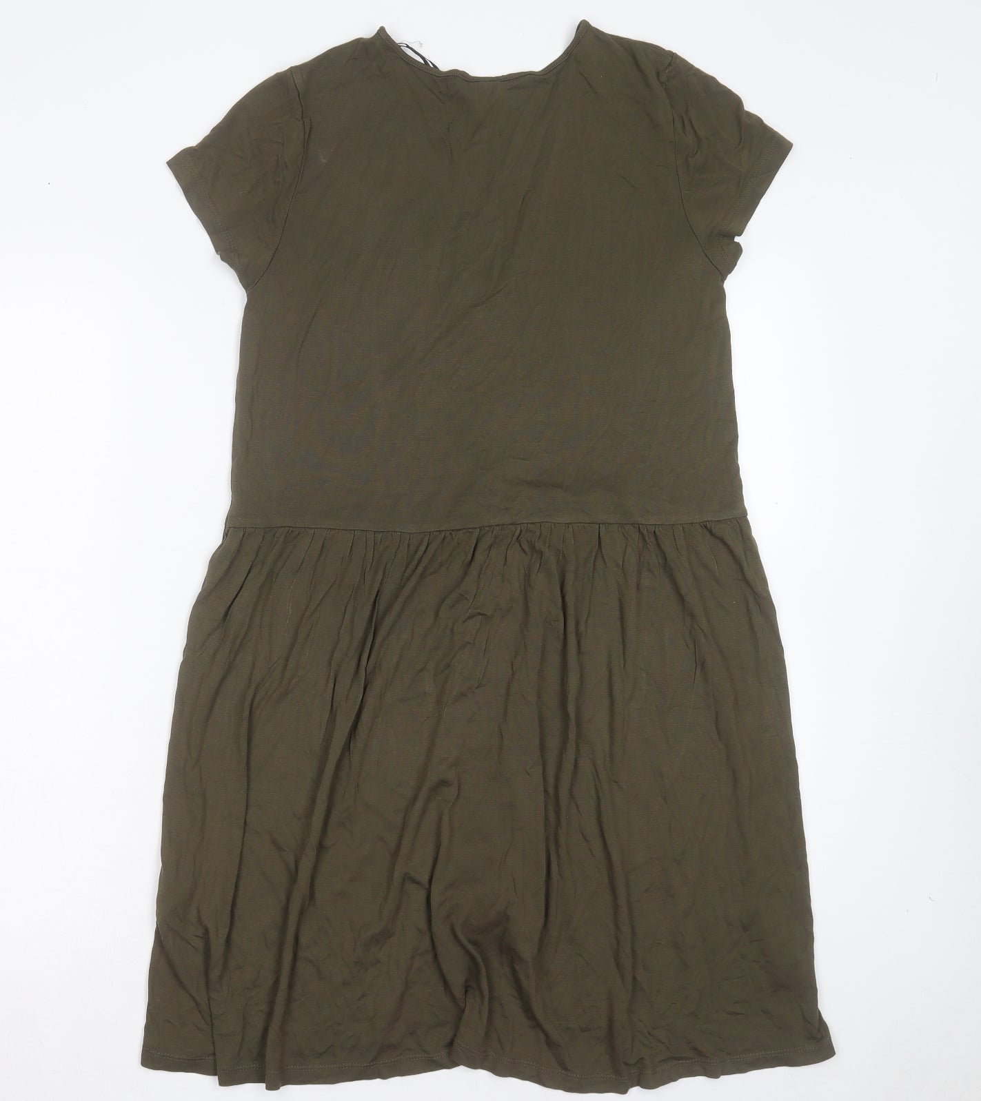 H&M Womens Green Viscose Fit & Flare Size M V-Neck Pullover