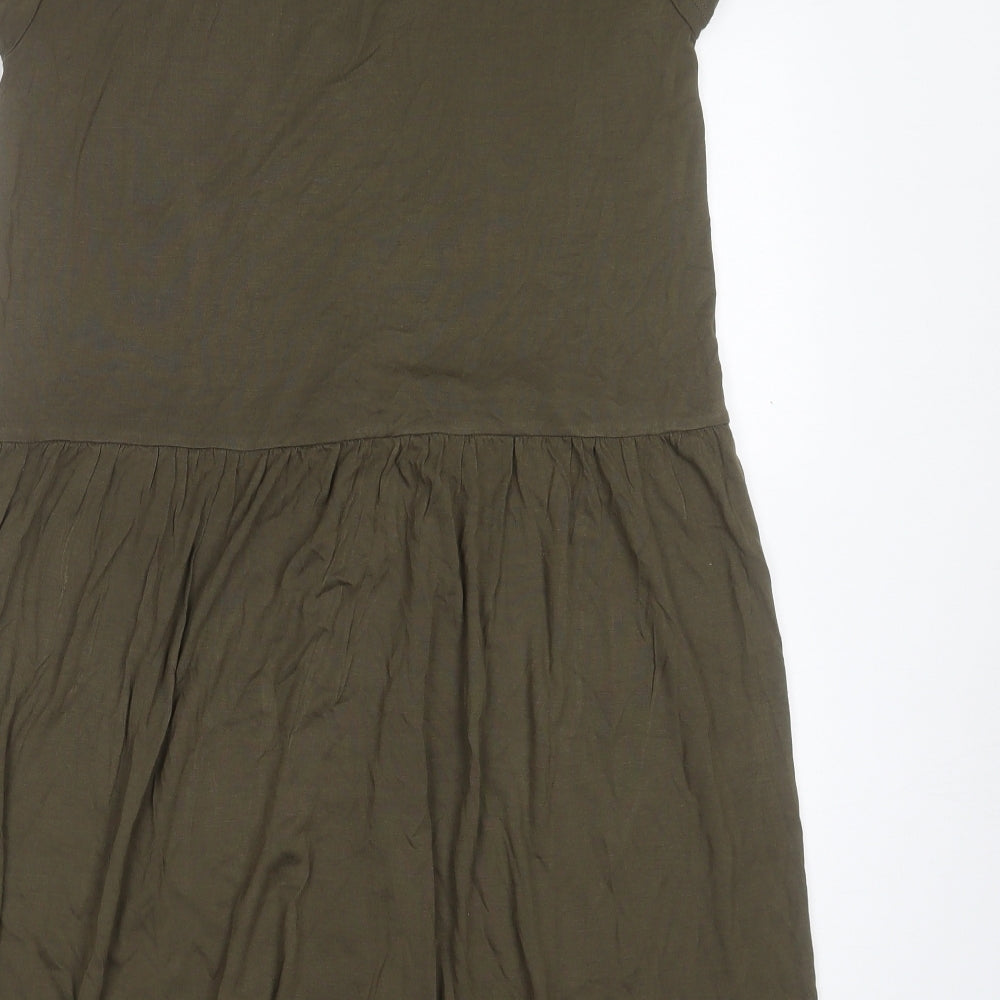 H&M Womens Green Viscose Fit & Flare Size M V-Neck Pullover
