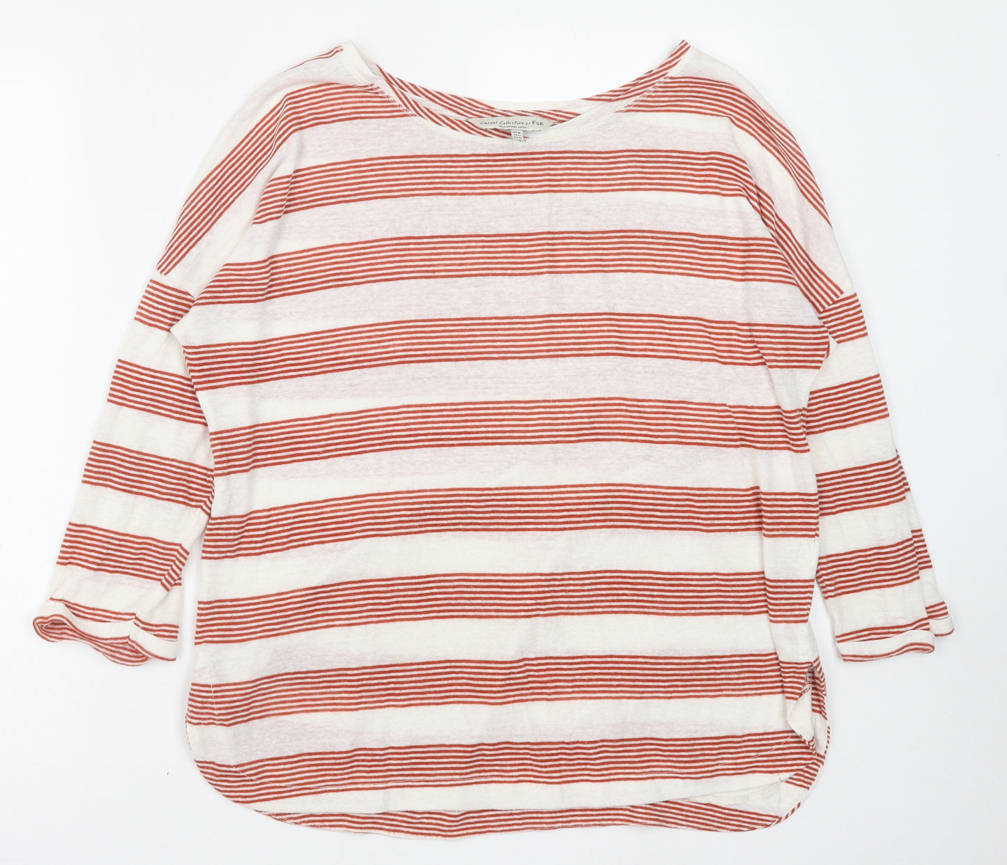 F&F Womens Red Striped Polyester Basic Blouse Size 16 Round Neck