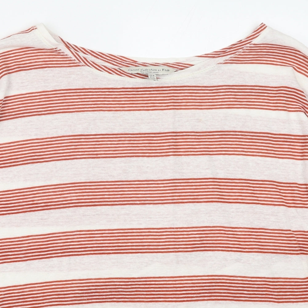 F&F Womens Red Striped Polyester Basic Blouse Size 16 Round Neck