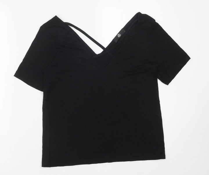 Missguided Womens Black Polyester Basic T-Shirt Size 10 V-Neck