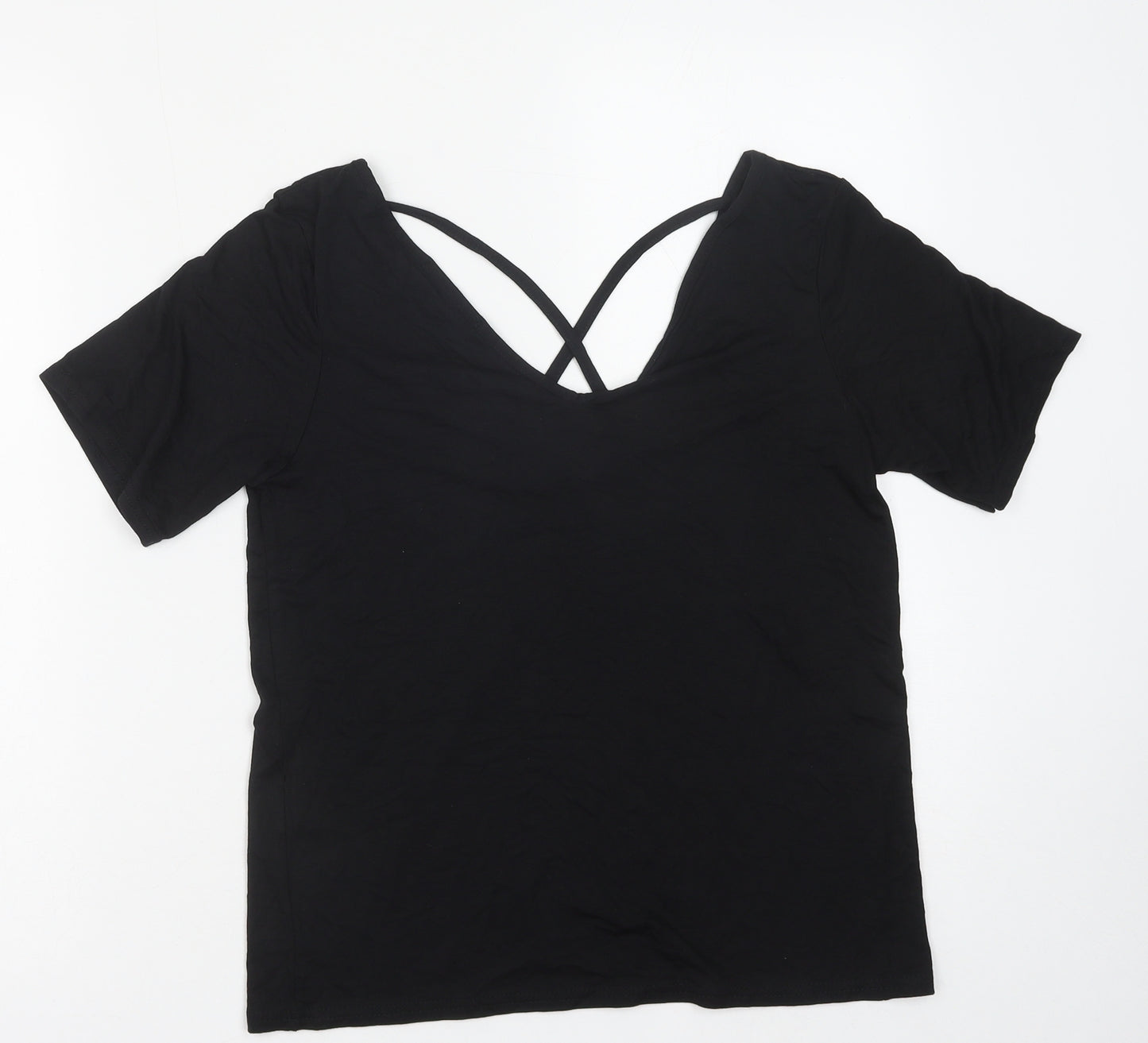 Missguided Womens Black Polyester Basic T-Shirt Size 10 V-Neck