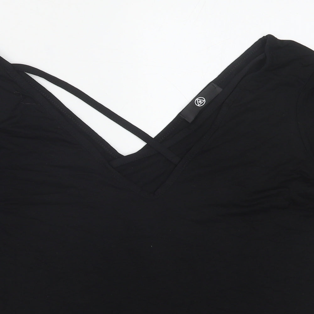Missguided Womens Black Polyester Basic T-Shirt Size 10 V-Neck