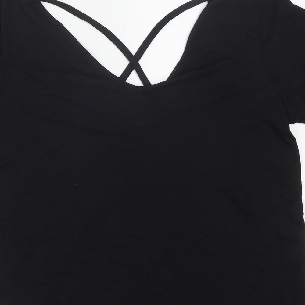 Missguided Womens Black Polyester Basic T-Shirt Size 10 V-Neck