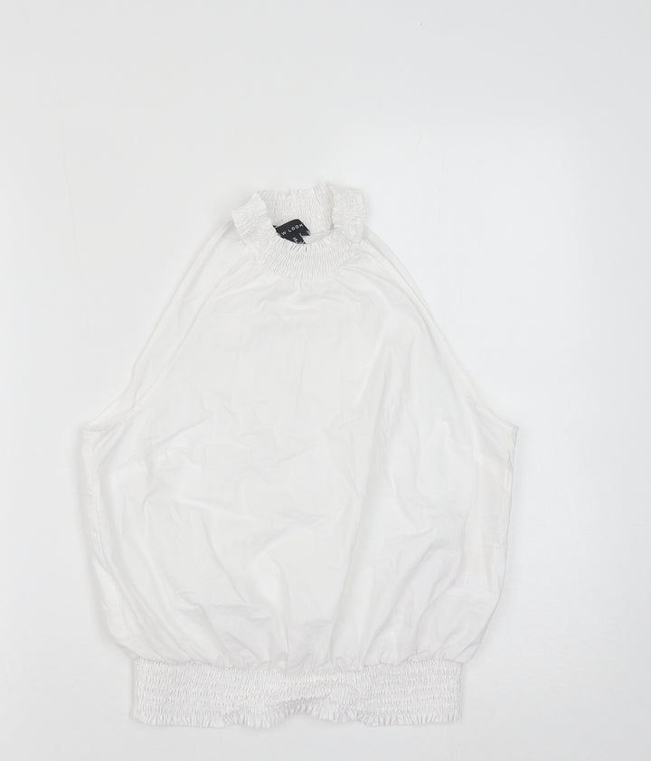 New Look Womens White Cotton Cropped Tank Size 10 Round Neck