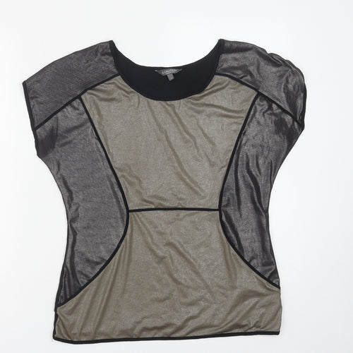 Marks and Spencer Womens Black Colourblock Polyester Basic Blouse Size 10 Round Neck