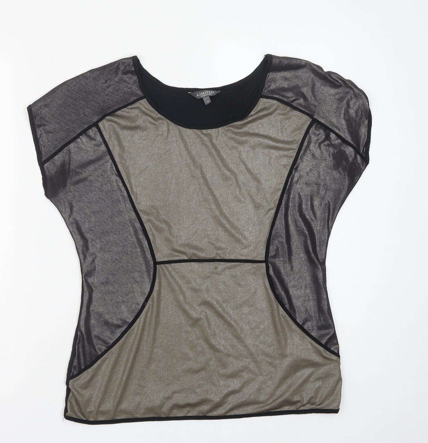 Marks and Spencer Womens Black Colourblock Polyester Basic Blouse Size 10 Round Neck