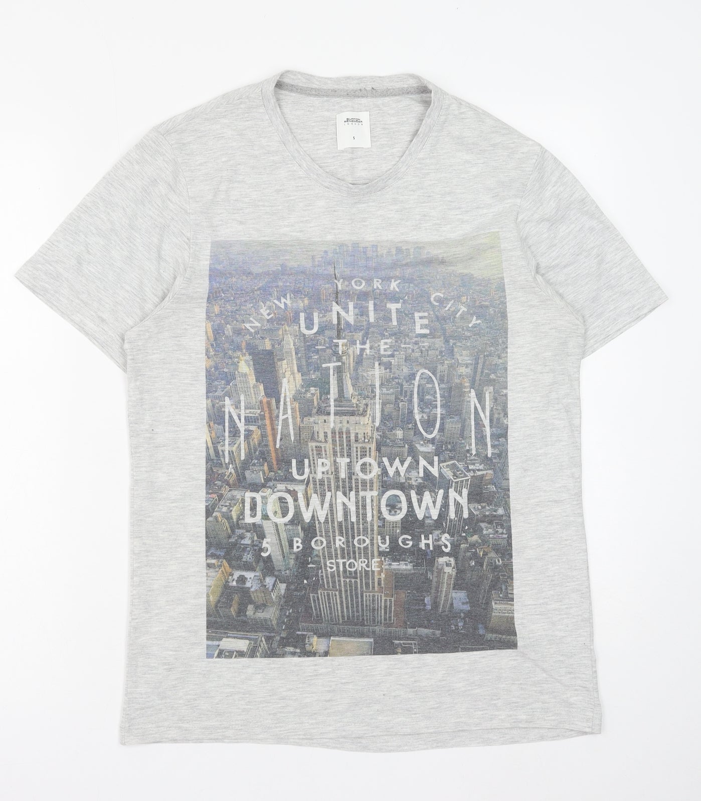 Burton Mens Grey Cotton T-Shirt Size S Round Neck - New York City