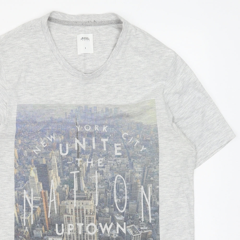 Burton Mens Grey Cotton T-Shirt Size S Round Neck - New York City