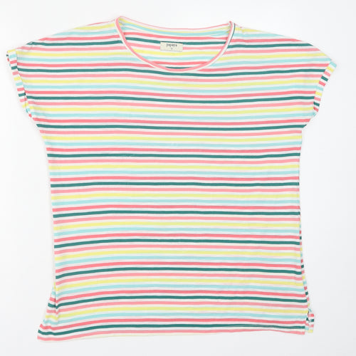 Papaya Womens Multicoloured Striped Polyester Basic T-Shirt Size 12 Round Neck