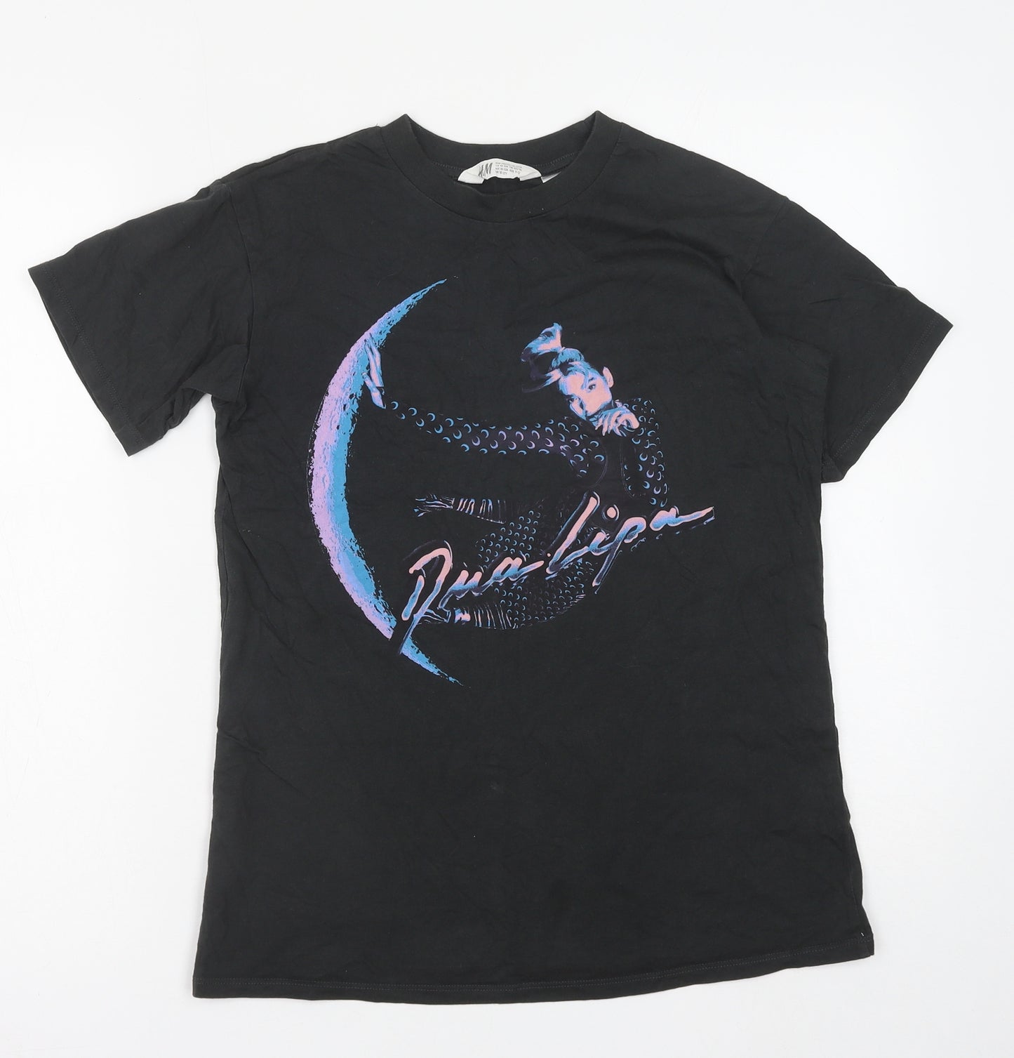 H&M Girls Black Cotton Basic T-Shirt Size 10-11 Years Round Neck Pullover - Dua Lipa