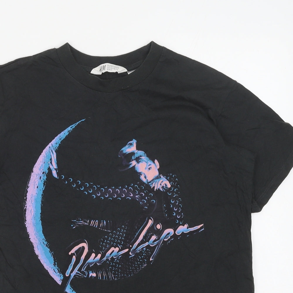 H&M Girls Black Cotton Basic T-Shirt Size 10-11 Years Round Neck Pullover - Dua Lipa