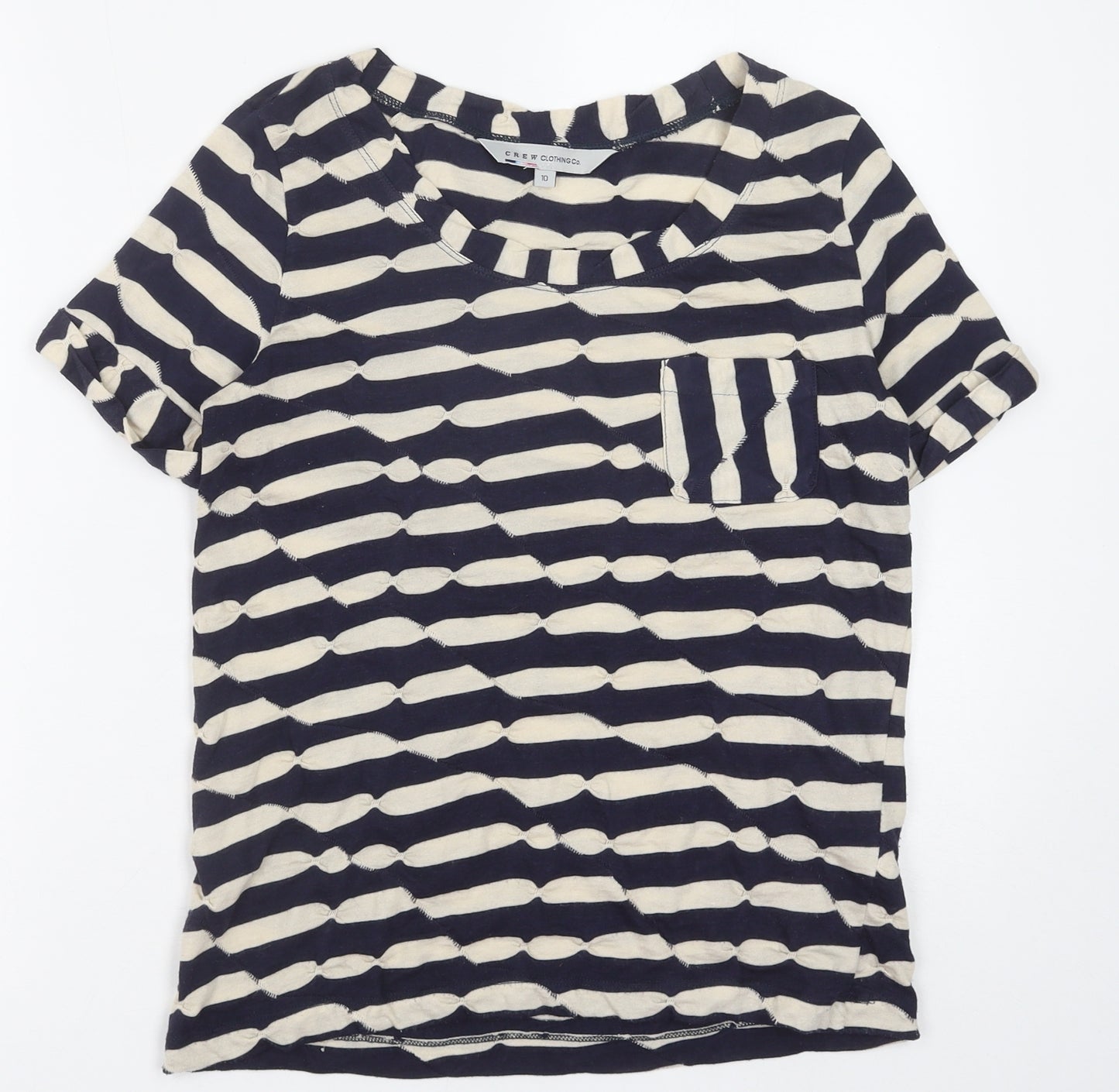 Crew Clothing Womens Blue Geometric Polyester Basic T-Shirt Size 10 Round Neck