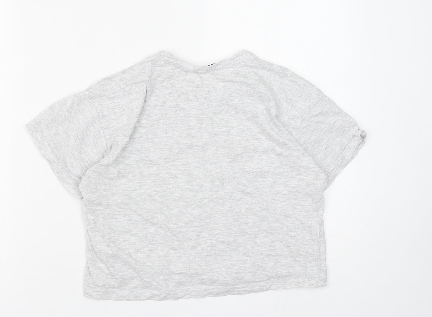 New Look Girls Grey Floral Cotton Cropped T-Shirt Size XS Round Neck Pullover - Positive Vibes