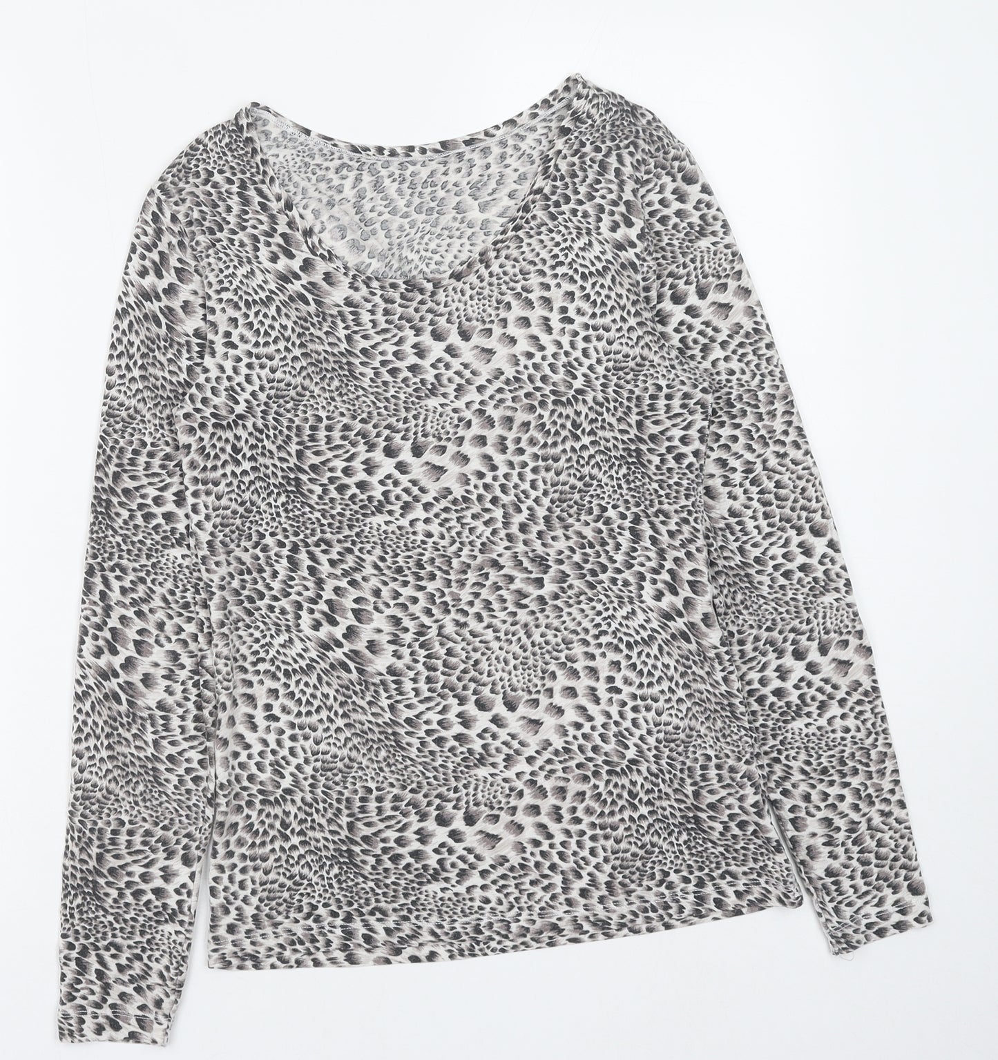 Marks and Spencer Womens Grey Animal Print Cotton Basic T-Shirt Size 16 Round Neck