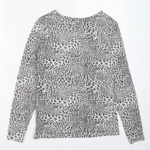 Marks and Spencer Womens Grey Animal Print Cotton Basic T-Shirt Size 16 Round Neck