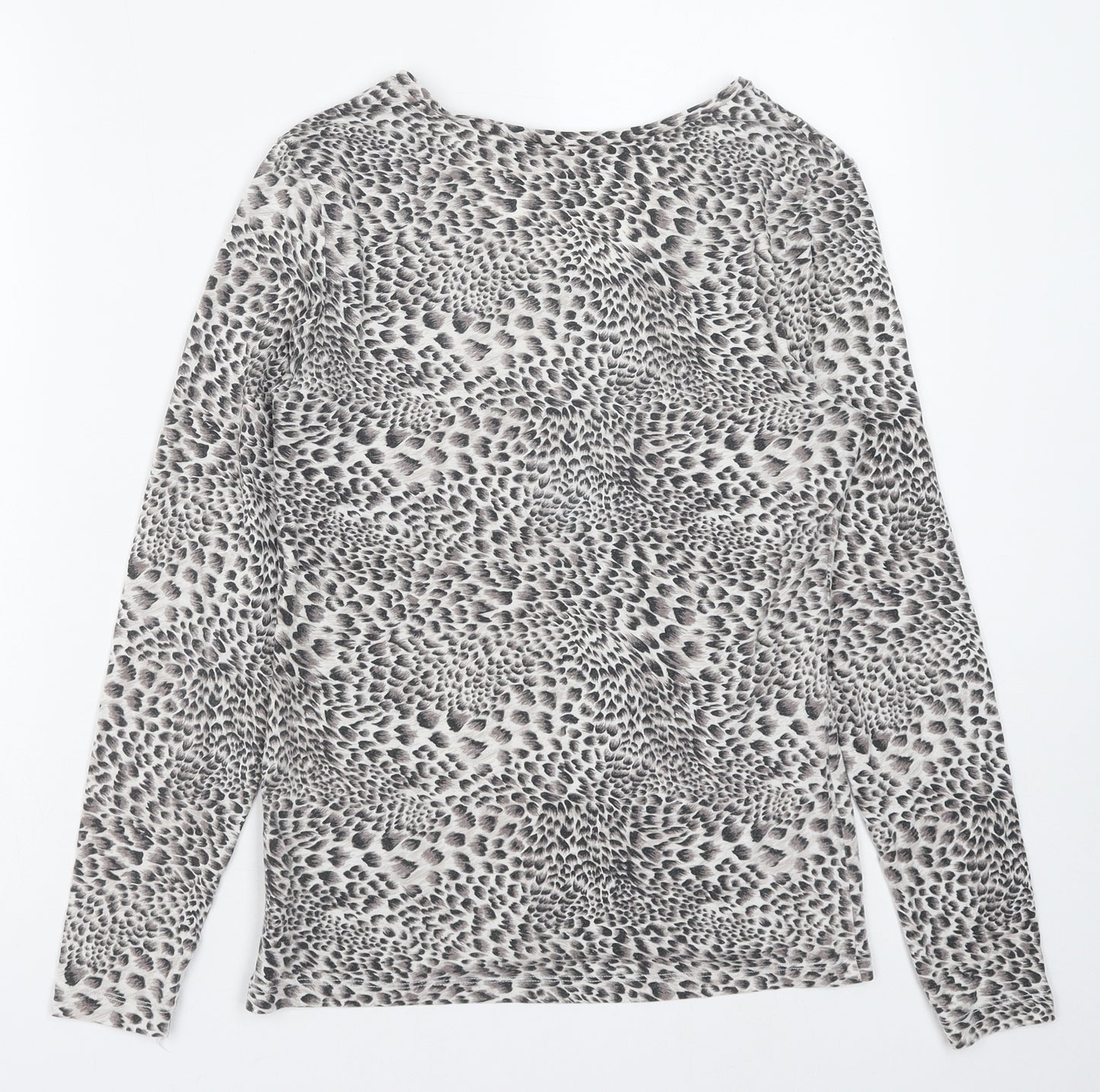 Marks and Spencer Womens Grey Animal Print Cotton Basic T-Shirt Size 16 Round Neck