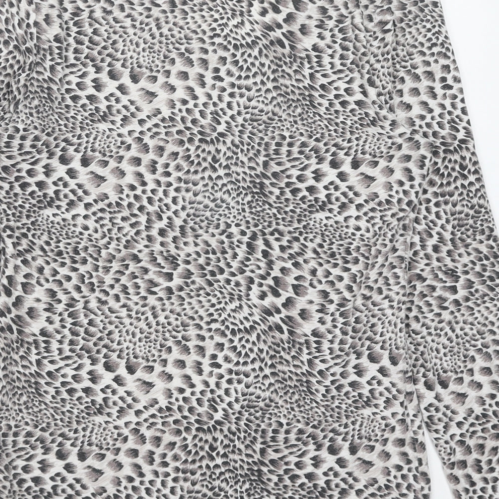 Marks and Spencer Womens Grey Animal Print Cotton Basic T-Shirt Size 16 Round Neck