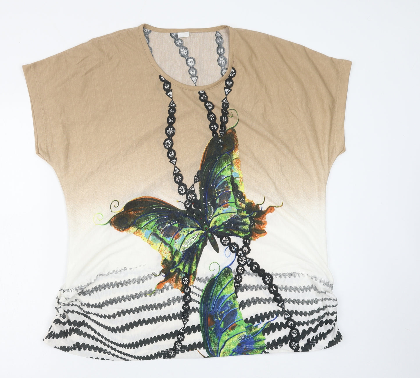 Preworn Womens Multicoloured Geometric Polyester Basic T-Shirt Size 20 Round Neck - Butterfly