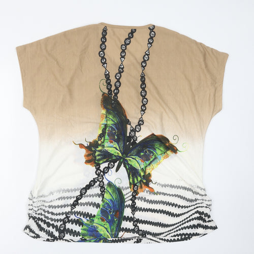 Preworn Womens Multicoloured Geometric Polyester Basic T-Shirt Size 20 Round Neck - Butterfly