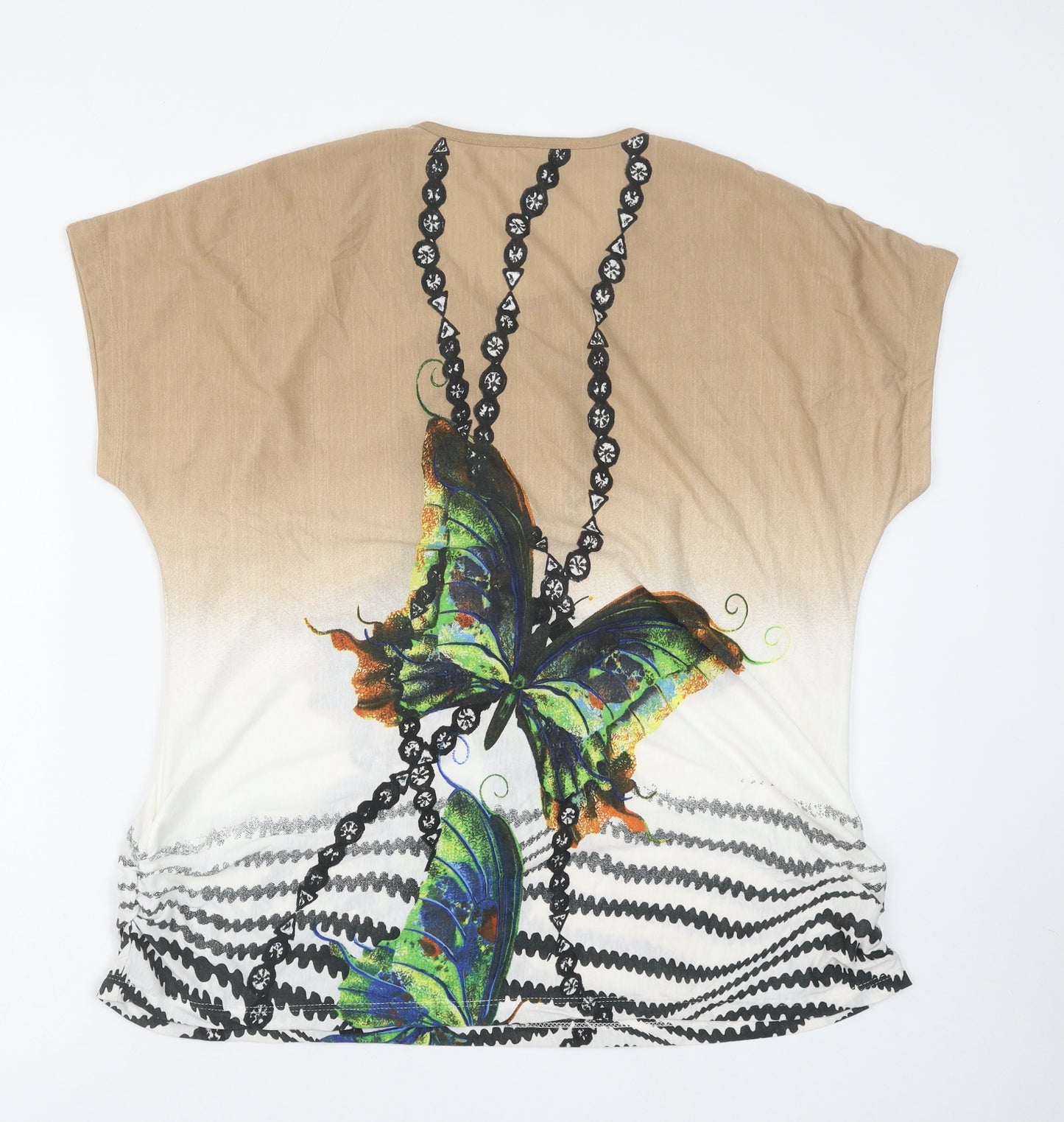 Preworn Womens Multicoloured Geometric Polyester Basic T-Shirt Size 20 Round Neck - Butterfly
