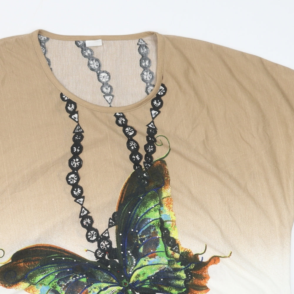 Preworn Womens Multicoloured Geometric Polyester Basic T-Shirt Size 20 Round Neck - Butterfly