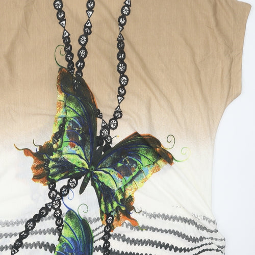Preworn Womens Multicoloured Geometric Polyester Basic T-Shirt Size 20 Round Neck - Butterfly