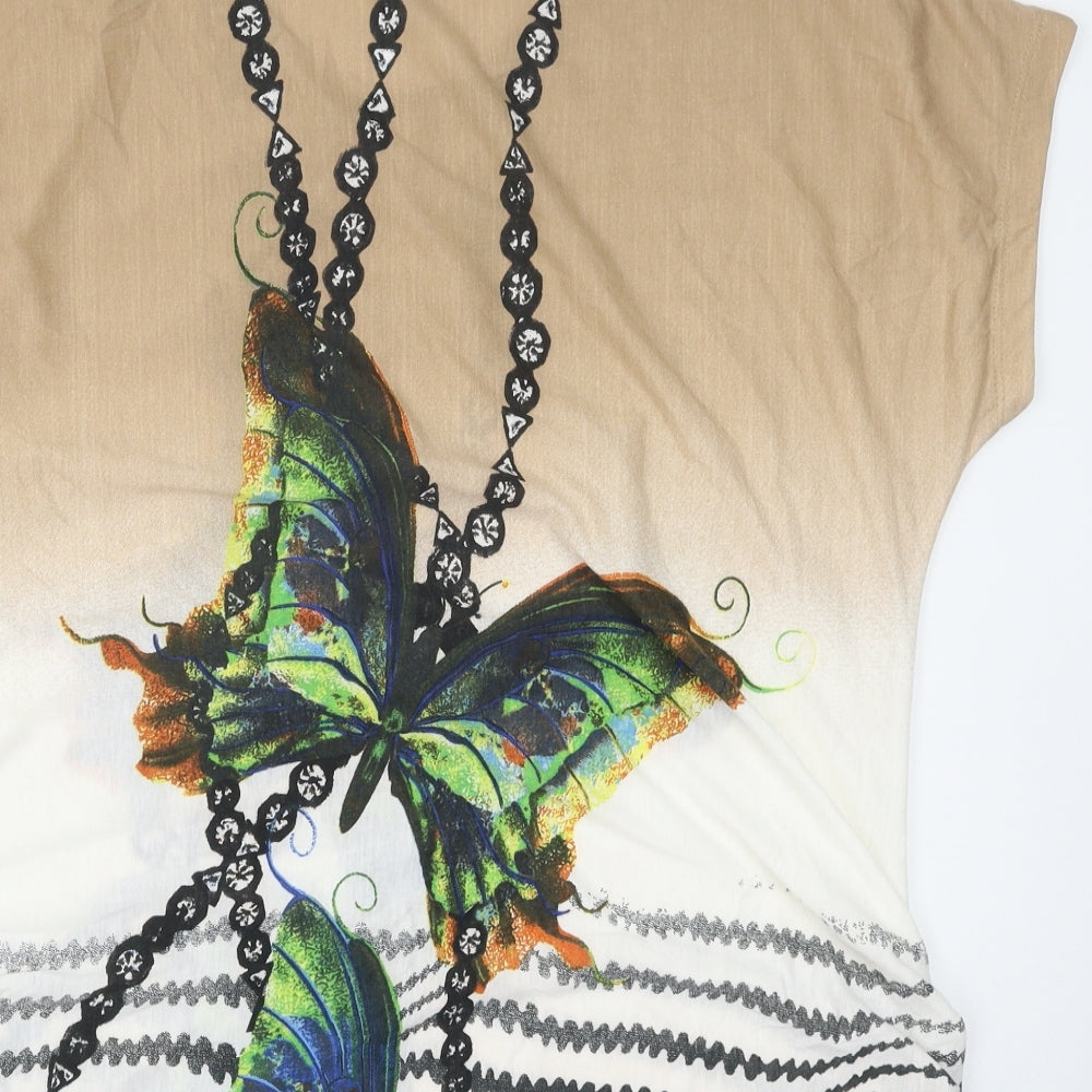 Preworn Womens Multicoloured Geometric Polyester Basic T-Shirt Size 20 Round Neck - Butterfly