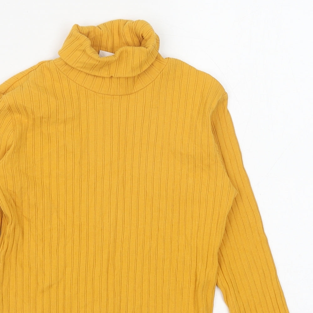 Zara Girls Yellow Polyester Basic T-Shirt Size 9 Years Roll Neck Pullover