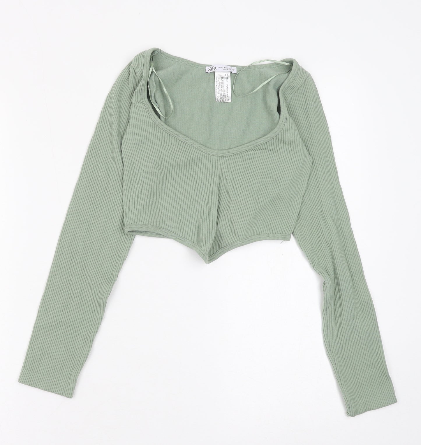 Zara Womens Green Polyester Cropped Blouse Size M Scoop Neck - Size M/L