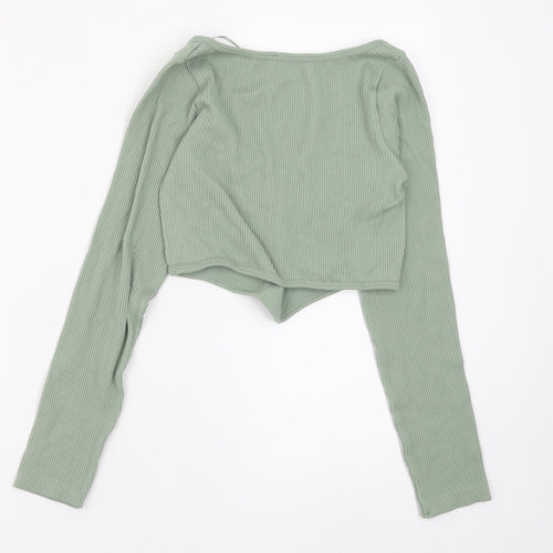 Zara Womens Green Polyester Cropped Blouse Size M Scoop Neck - Size M/L