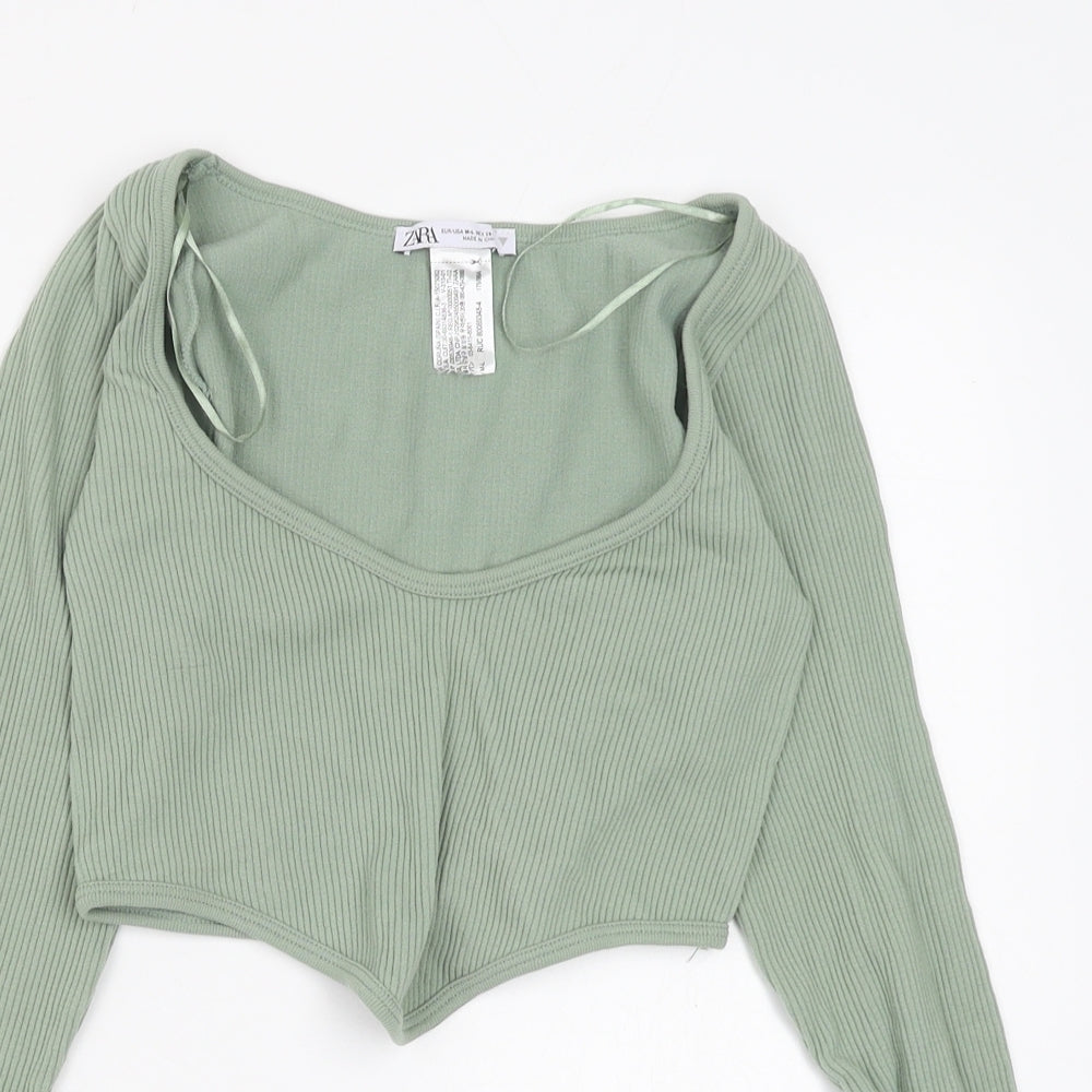 Zara Womens Green Polyester Cropped Blouse Size M Scoop Neck - Size M/L