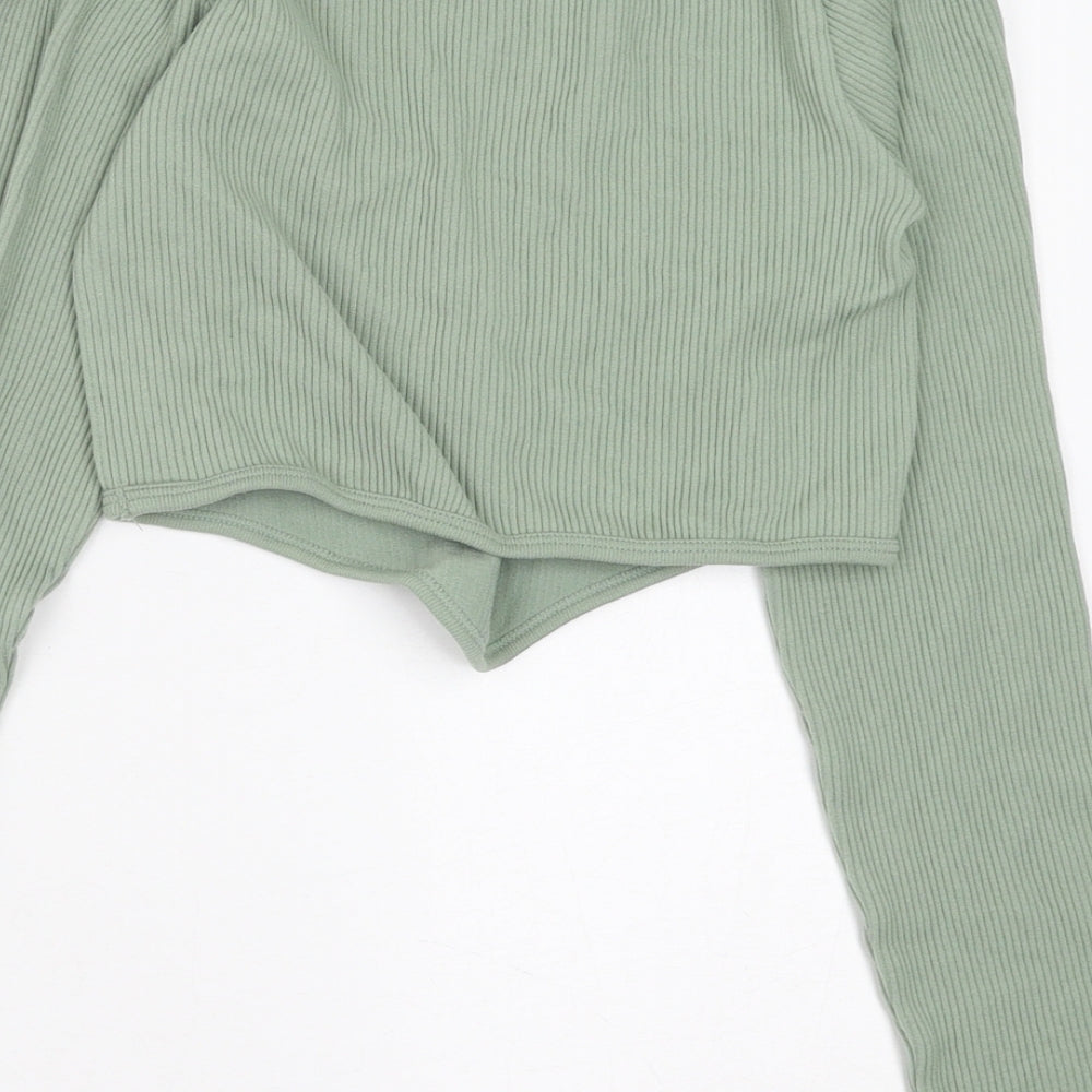 Zara Womens Green Polyester Cropped Blouse Size M Scoop Neck - Size M/L