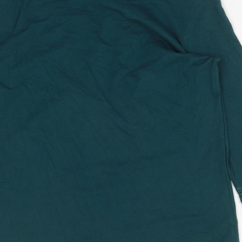 Cotton Traders Womens Green Cotton Basic Blouse Size 14 V-Neck