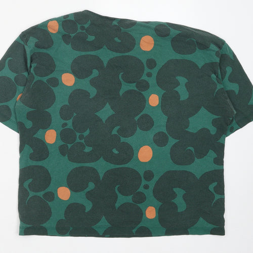 Uniqlo Womens Green Geometric Cotton Basic Blouse Size M Round Neck