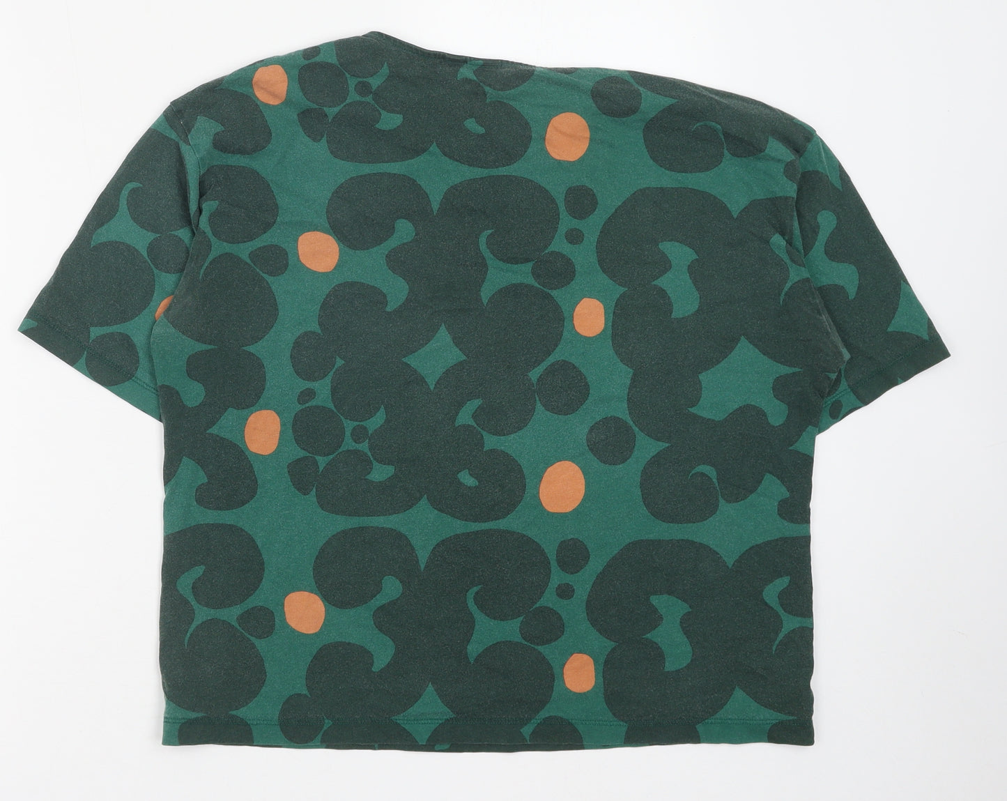 Uniqlo Womens Green Geometric Cotton Basic Blouse Size M Round Neck